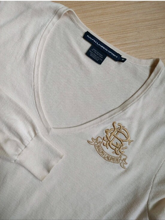 Ralph Lauren Sweaters - Ralph Lauren Knit Beige Cream Pullover Sweater Pima Cotton Embroidered Logo M